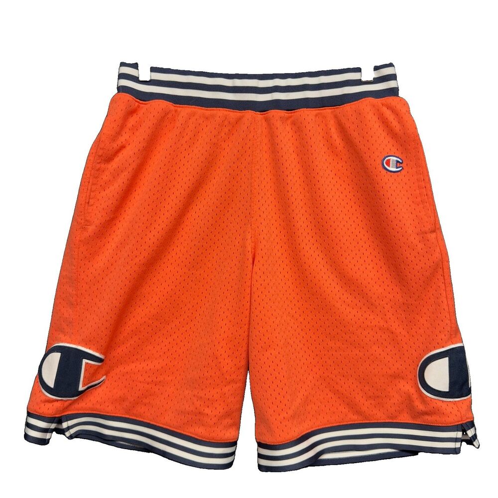 Champion Shorts Men’s Large Athletic Big Logo Mesh Basketball Orange Coral Y2K